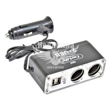 Розгалужувач прикурювача 2в1+2USB+подовж. (CarLife) (12V, 5A)