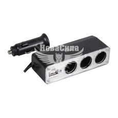 Розгалужувач прикурювача 3в1+USB (Vortex) (12-24V, 0,5A)