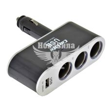 Розгалужувач прикурювача 3в1+USB (CarLife) (12V, 5A)
