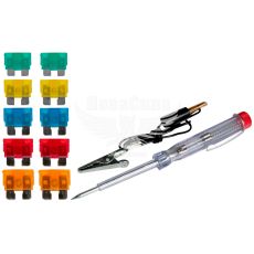 Тестер напряжения пластиковый (Vortex) 6-24V (160мм.) + 10 предохранителей