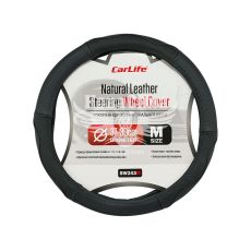 Чехол руля M кожа черный 37-39см. (CarLife) SW243M