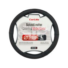 Чохол руля L шкіра чорний з червоною ниткою 39-41см. (CarLife)