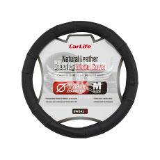 Чехол руля M кожа черный 37-39см. (CarLife) SW241M