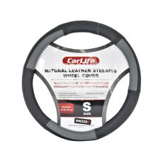 Чехол руля S кожа черный с серым 35-37см. (CarLife)