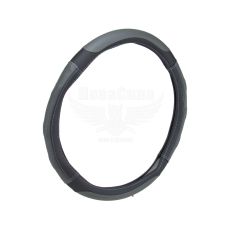 Чехол руля XL черный с серыми вставками 41-43см. (CarLife) (перфорированный)