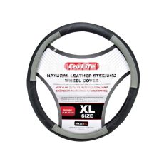 Чохол руля XL шкіра чорний з сірим 41-43см. (CarLife)