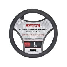 Чохол руля L шкіра чорний 39-41см. (CarLife)