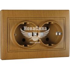 LEZARD MIRA Розетка двойная з/з ПБТ, дуб классический матовый