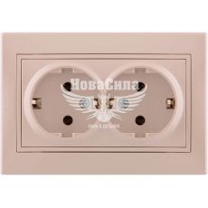 LEZARD MIRA Розетка двойная з/з, жемчужно-белый