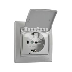 LEZARD MIRA Розетка одинарная з/з с крышкой, серый металлик