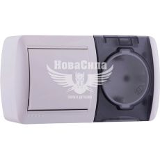 LEZARD NATA Вимикач одинарний і розетка з/з з кришкою (горизонталь), білий