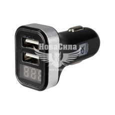 Зарядне для портативних пристроїв 12-24V (ДК) 2USB-A 2100mA, LED Дисплей, Чорне