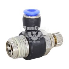 З'єднувач (кран) трубки ПВХ з зовн. різьбою Г-подібний пластик 3/8х6мм. (Airkraft) з регулюванням подачі повітря