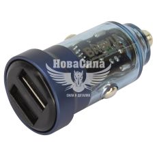 Зарядне для портативних пристроїв 12-24V (Brevia) 2USB-A, 15W, прозоре синє