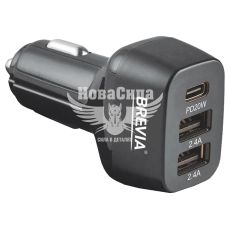Зарядне для портативних пристроїв 12-24V (Brevia) 2USB-A, 1USB-C, 44W