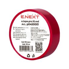 Изолента E.NEXT e.tape.pro.10.red из самозатухающего ПВХ, красная (10м)