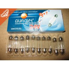 Лампочка 2-ох цокольна C5W біла 24V-5Вт SV8.5-8 (Діалуч) (упак.-10шт.)