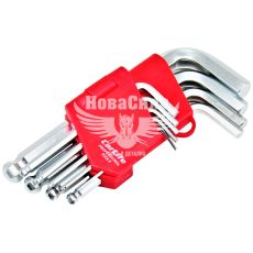 Набір шестигранних ключів Г-подібних з кулястим наконечником (Carlife) 9 од. Cr-V