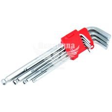 Набір шестигранних ключів Г-подібних з кулястим наконечником (Carlife) 9 од. Cr-V