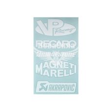 Наклейка з написом в ряд (VP Racing, Recaro, Bridgestone, Magneti Marelli) (біла) 28х14