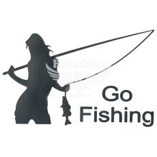 Наклейка з написом GO FISHING (дівчина) 23x16 чорна