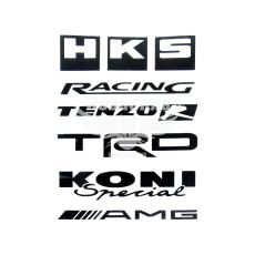 Наклейка з написом в ряд (HKS, RACING, TEZOR, TRD, KONI, AMG) (чорн.) 28х14