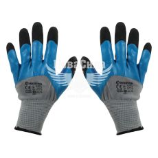 Рукавиці робочі (Intertool) 10" (синтетична, посилена, 3/4 облив, покрита спіненим латексом синього кольору)