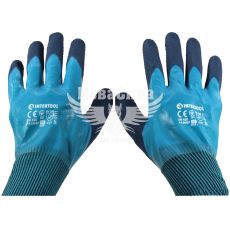 Перчатки рабочие (Intertool) 10" (синтетическая, с полным нитриловым покрытием синего цвета, ладони - пористый нитрил)
