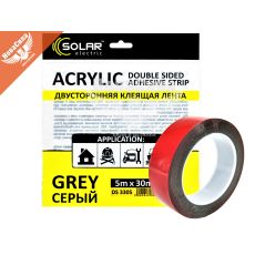 Скотч двохстор. 30мм. 5м. (Solar) Acrylic (серый усил.)
