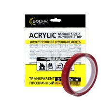 Скотч двохстор. 12мм. 2м. (Solar) Acrylic (прозорий підс.)