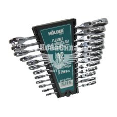 Набор ключей рожково-накидных с трещоткой и шарниром (Molder Tools) 12шт. (7-19мм.)