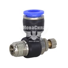 З'єднувач (кран) трубки ПВХ з зовн. різьбою Г-подібний пластик 1/4х10мм. (Airkraft) з регулюванням подачі повітря