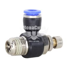 З'єднувач (кран) трубки ПВХ з зовн. різьбою Г-подібний пластик 1/4х6мм. (Airkraft) з регулюванням подачі повітря