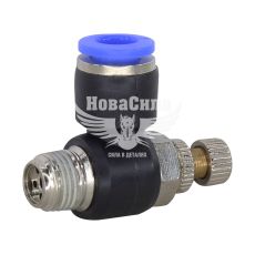 З'єднувач (кран) трубки ПВХ з зовн. різьбою Г-подібний пластик 1/8х6мм. (Airkraft) з регулюванням подачі повітря