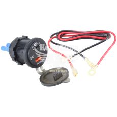 Зарядне для портативних пристроїв 12-24V (КНР) 1USB-QC + Type-C 2.1A (врізне) з вольтметром (USB- QC 3,0+ Type C)
