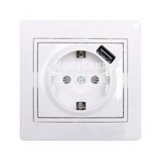 Розетка одинарная Lezard Mira с/з + USB разъем, белый (701-0202-181)