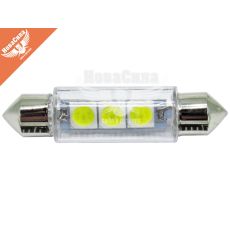 Лампочка 2-ох цокольна LED T11_C5W SMD біла 3-діоди 12V-5Вт SV8.5-8 39мм. (Solar) (упак.-10шт.) (LS255_P)