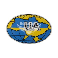 Наклейка UA (овал сине-желтый фон глобус) 15х10 (2-1)