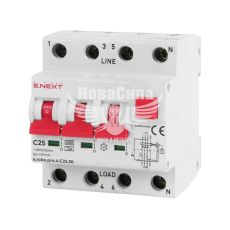Выключатель дифференциального тока E.NEXT e.rcbo.pro.4.C25.30, 3P+N, 25А, С, тип А, 30мА с защитой от сверхтоков (p0720016)