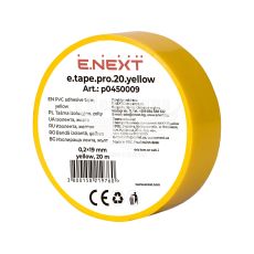 Ізолента E.NEXT e.tape.pro.20.yellow із самозагасаючого ПВХ, жовта (20м) (p0450009)