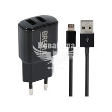Зарядне для портативних пристроїв 220V (Brevia) 2USB-A, 12W (з кабелем USB-A - Lightning) (45012DULB)