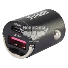 Зарядне для портативних пристроїв 12-24V (Brevia) 1USB-A, 1USB-C, 38W (46038CAMB)
