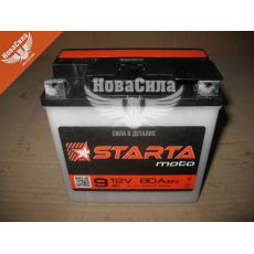 АКБ мото кислотный 12V 9-А/Ч R+ (Starta) (80A плоские. клемма)