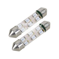 Лампочка 2-ох цокольна LED T11_C8W SMD зелена 6-діодів 24V-0,7Вт SV8.5-8 41мм. (Futura) (к-т.-2шт.) (80423)