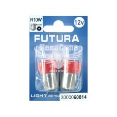Лампочка 1-но конт. груша красная LED SMD 12V 12-диодов R10W BA15s (Futura) (к-т.-2шт.) 65Lm (60814)
