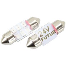 Лампочка 2-ох цокольна LED T11_C8W SMD червона 6-діодів 24V-0,7Вт SV8.5-8 28мм. (Futura) (к-т.-2шт.) (80224)
