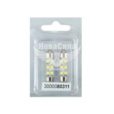 Лампочка 2-ох цокольна LED T11_C8W SMD біла 6-діодів 12V-0,7Вт SV8.5-8 35мм. (Futura) (к-т.-2шт.) (80311)