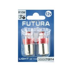Лампочка 1-но конт. груша красная LED SMD 12V 12-диодов R10W BA15s (Futura) (к-т.-2шт.) 95Lm (70814)