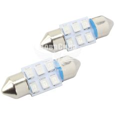 Лампочка 2-х цокольная LED T11_C8W SMD синяя 6-диодов 24V-0,7Вт SV8.5-8 28мм. (Futura) (к-т.-2шт.) (80222)