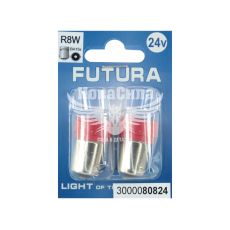 Лампочка 1-но конт. груша красная LED SMD 24V 6-диодов R8W BA15s (Futura) (к-т.-2шт.) (80824)